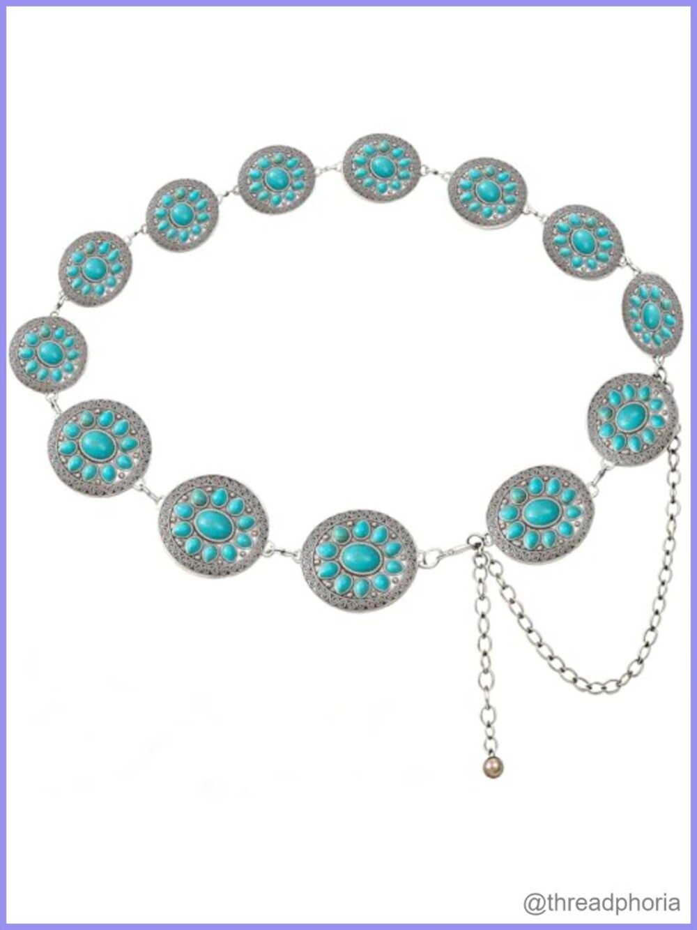 Metal Concho Chain Waist Belt Western Turquoise Bohemian Adjustable